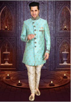 Sea Green Color Designer New Indo Western Sherwani